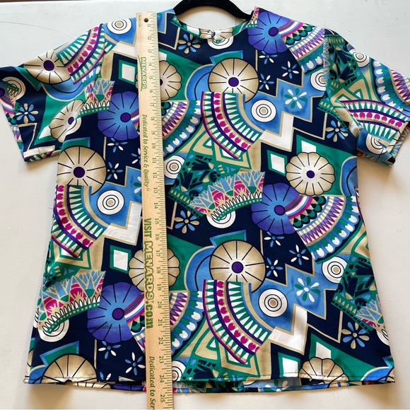 Vintage Abstract Funky Print Petite Sophisticate Silky Blouse sz 10 90s Y2k - Picture 3 of 7